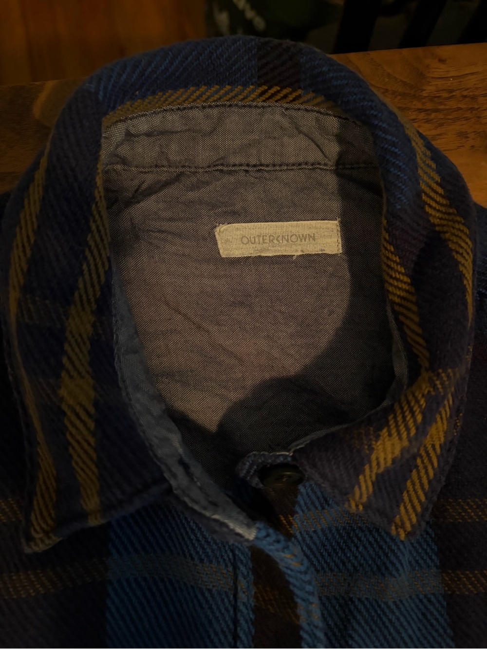 Outerknown Blue and Mustard Plaid ‘Blanket’ dress - Picture 4 of 5